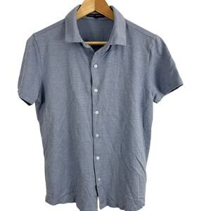 Robert Barakett Garth Short Sleeve Knit Shirt Button Front Blue Men Size Small